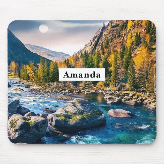 Fluss und Gebirge Landschaftliches Foto Mousepad (Vorne)