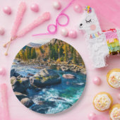 Fluss und Gebirge Landschaftliches Foto Pappteller (Party)