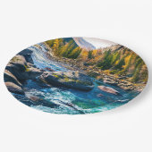 Fluss und Gebirge Landschaftliches Foto Pappteller (Schrägansicht)