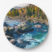 Fluss und Gebirge Landschaftliches Foto Pappteller (Vorderseite)