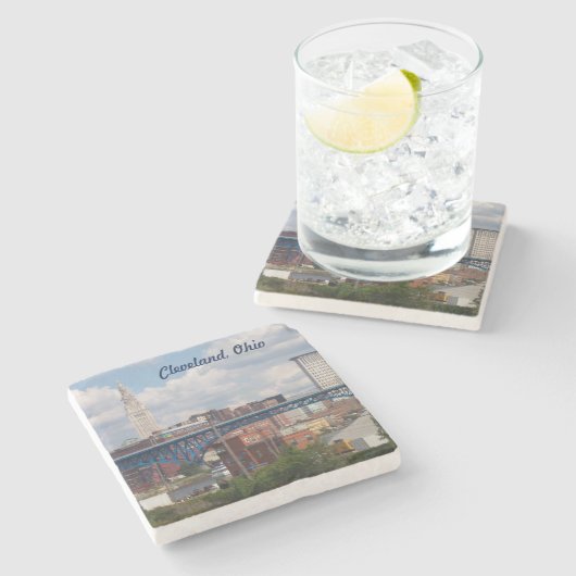 Fluss View Cleveland Steinuntersetzer (Seitenansicht)