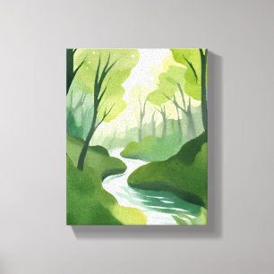 Fluss von Grün   Wald-Aquarellmalerei Leinwanddruck