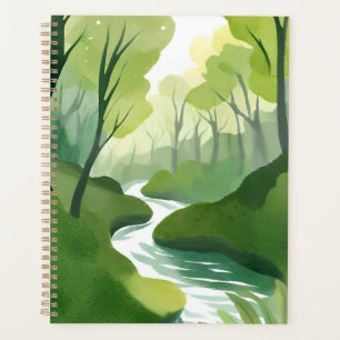 Fluss von Grün   Wald-Aquarellmalerei Planer
