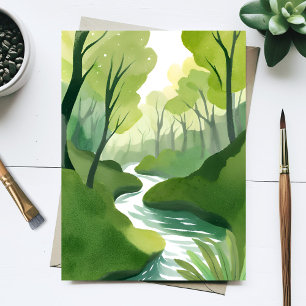 Fluss von Grün   Wald-Aquarellmalerei Postkarte