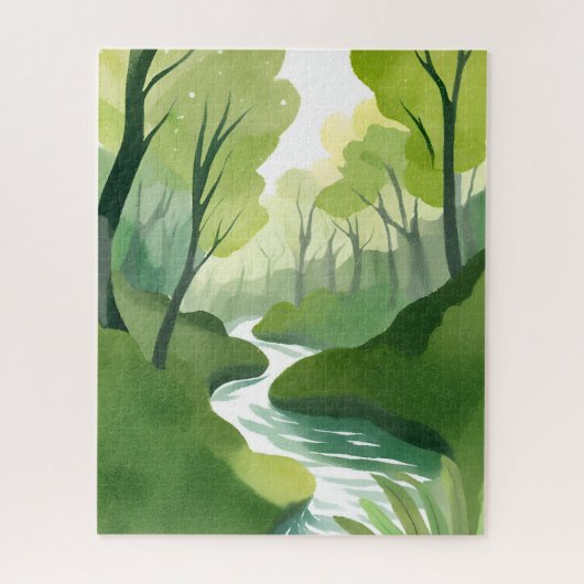 Fluss von Grün | Wald-Aquarellmalerei Puzzle (Vertikal)