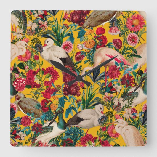 FLÜSSE UND VÖGEL XVIII QUADRATISCHE WANDUHR (Vorderseite)