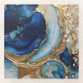 Flüssig abstrakt Gold-Navy Strand Glasuntersetzer (Vorderseite)