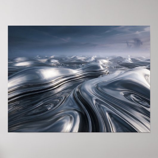 Flüssige Chrome-Metallic-Landschaft Poster (Vorne)