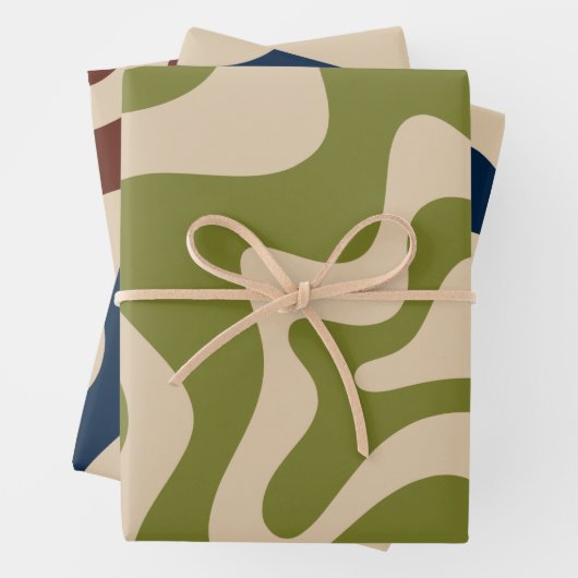 Flüssige Drehwirbel Retro Moderne Abstrakte Muster Geschenkpapier Set (Beispiel)