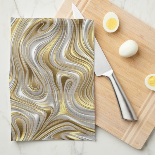 Flüssige Elegance - metallisches Flüssigmuster Geschirrtuch (Viertel Falte)