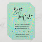Flüssige Imitate Grüne Holographische Textur Save The Date (Vorne/Hinten)