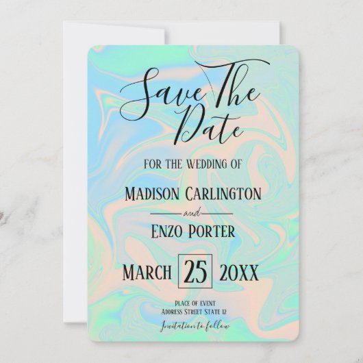 Flüssige Imitate holografische irisierende Textur Einladung (Vorderseite)