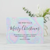 Flüssige Imitate Holografische Textur Schneeflocke Feiertagskarte (Stehend Vorderseite)