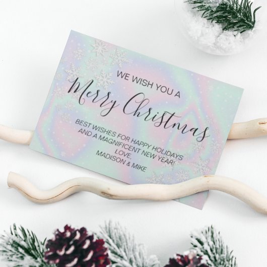 Flüssige Imitate Holografische Textur Schneeflocke Feiertagskarte