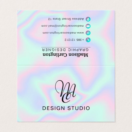 Flüssige Imitate Holographische Textur Visitenkarten (Außenseite Aufgefaltet)