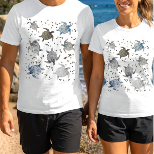 Flüssige Marmor-Meeres-Schildkröten-Ozean-Muster T-Shirt