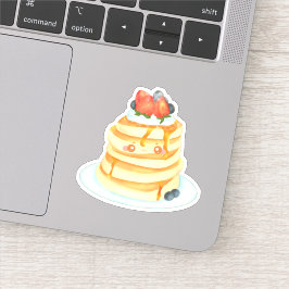 Flüssige Pfannkuchen mit Ahornsirup, Obst und Crem Aufkleber