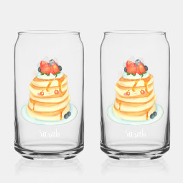 Flüssige Pfannkuchen mit Ahornsirup, Obst und Crem Dosenglas