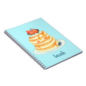 Flüssige Pfannkuchen mit Ahornsirup, Obst und Crem Notizblock (Rechte Seite)