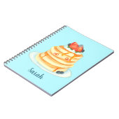 Flüssige Pfannkuchen mit Ahornsirup, Obst und Crem Notizblock (Linke Seite)