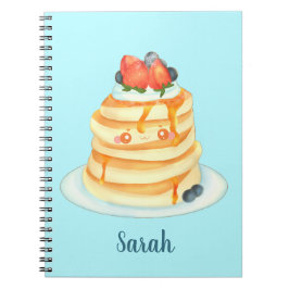 Flüssige Pfannkuchen mit Ahornsirup, Obst und Crem Notizblock