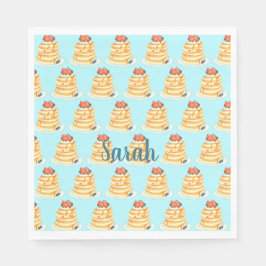 Flüssige Pfannkuchen mit Ahornsirup, Obst und Crem Serviette