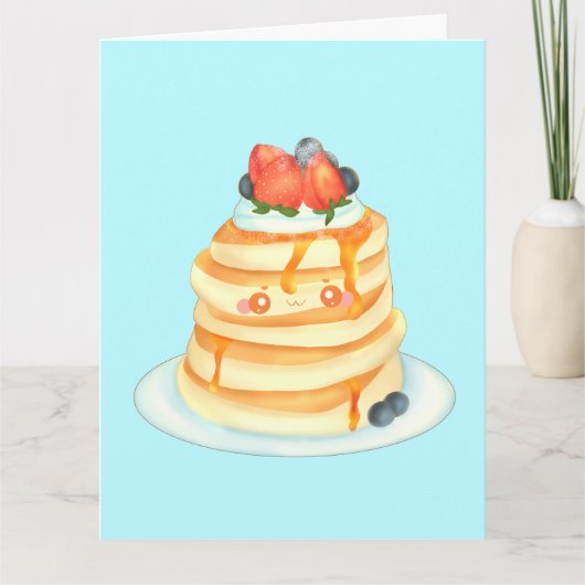 Flüssige Pfannkuchen mit Ahornsirup und Creme Karte (Vorderseite)