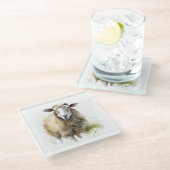 Flüssige Schafe in Weiden Glasuntersetzer (Schrägansicht)