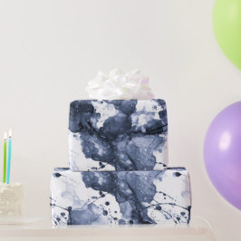 Flüssige Tinte Indigo Schwarz Spritzer abstraktes  Geschenkpapier