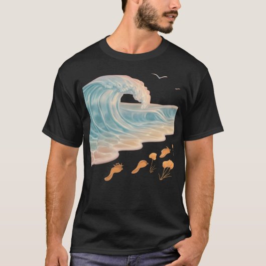 Flüssiger Glasstrand mit Blumenfußabdrücken T-Shirt (Vorderseite)