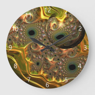 Flüssiger Gold-Fraktal-Traum Große Wanduhr