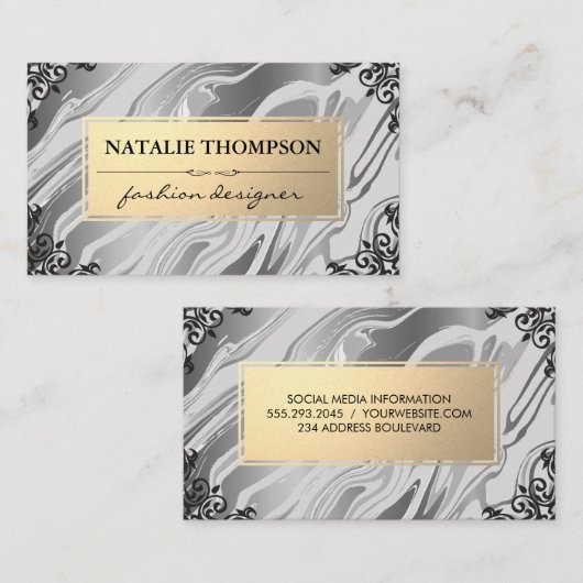 Flüssiger Hintergrund | Gold und Verzierte Ecken Visitenkarte (Vorne/Hinten)