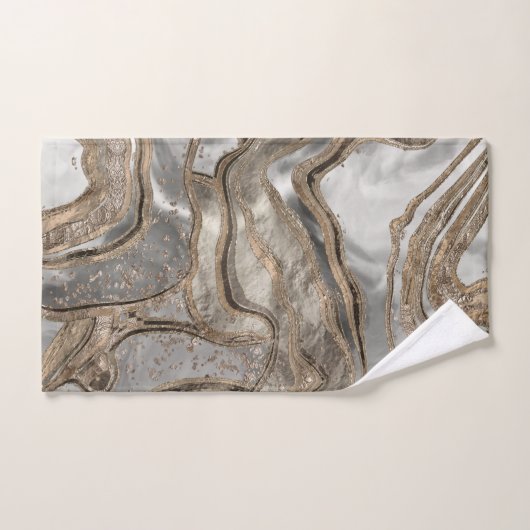 Flüssiger Marmor - Perle und Gold Badhandtuch Set (Handtuch)
