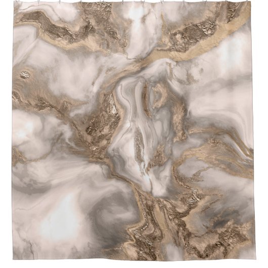 Flüssiger Marmor - Perle und Gold Duschvorhang (Vorderseite)