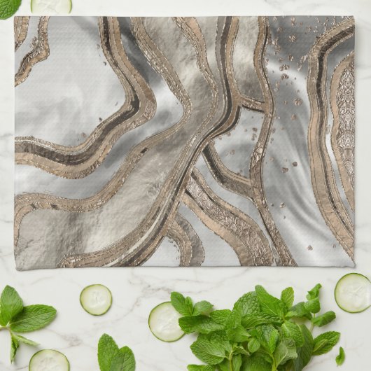 Flüssiger Marmor - Perle und Gold Geschirrtuch (Gefaltet)