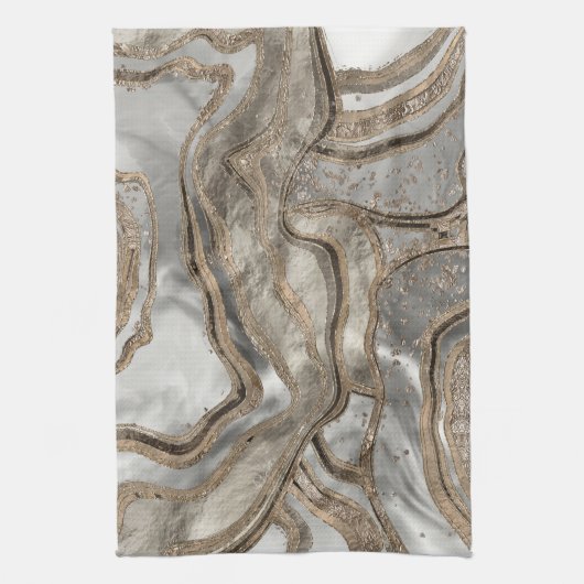 Flüssiger Marmor - Perle und Gold Geschirrtuch (Vertikal)