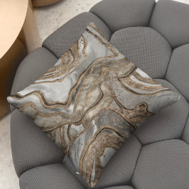 Flüssiger Marmor - Perle und Gold Kissen