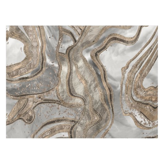 Flüssiger Marmor - Perle und Gold Tischdecke (Vorderseite (Horizontal))