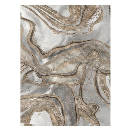 Flüssiger Marmor - Perle und Gold Tischdecke (Vorderseite)