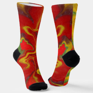 Flüssiger Marmor Wavy Vibranly Red Gelb Green Wirb Socken