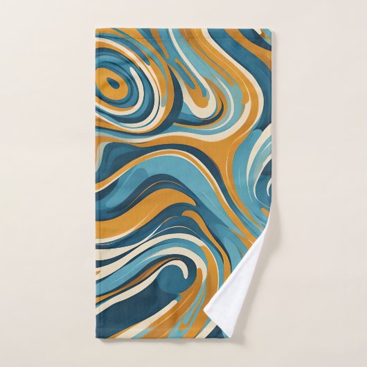 Flüssiger Swirl Ochre Blue Trippy Muster Badhandtuch Set (Handtuch)