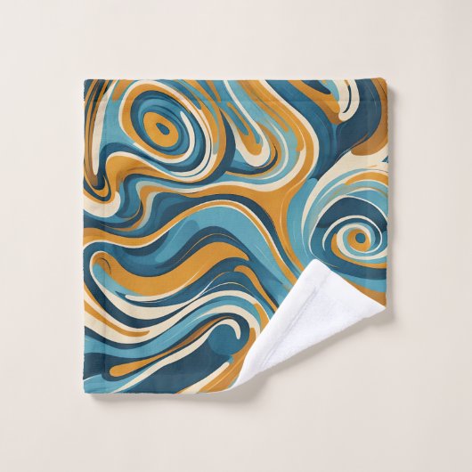 Flüssiger Swirl Ochre Blue Trippy Muster Badhandtuch Set (Waschlappen)
