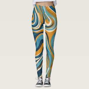 Flüssiger Swirl Ochre Blue Trippy Muster Leggings