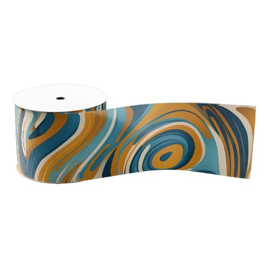 Flüssiger Swirl Ochre Blue Trippy Muster Ripsband (Spule)