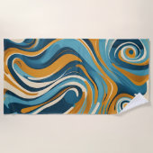 Flüssiger Swirl Ochre Blue Trippy Muster Strandtuch (Vorderseite)