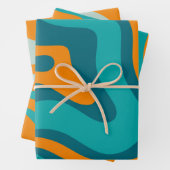 Flüssiger Swirl Retro Abstraktes Muster Aquamarin Geschenkpapier Set (Beispiel)