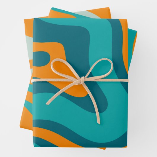 Flüssiger Swirl Retro Abstraktes Muster Aquamarin Geschenkpapier Set (Beispiel)