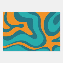 Flüssiger Swirl Retro Abstraktes Muster Aquamarin  Geschenkpapier Set