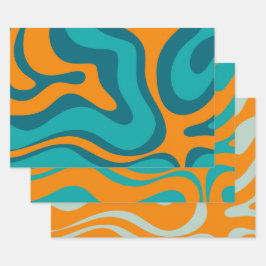 Flüssiger Swirl Retro Abstraktes Muster Aquamarin  Geschenkpapier Set