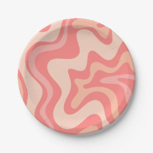 Flüssiger Swirl Retro Abstraktes Muster Rosa Rosa Pappteller